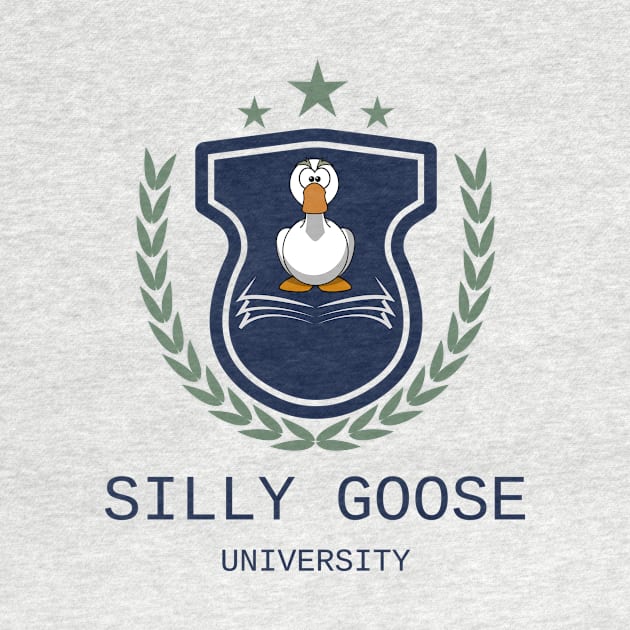 Silly Goose University - Angry Cartoon Goose Blue Emblem With Green Details by Double E Design